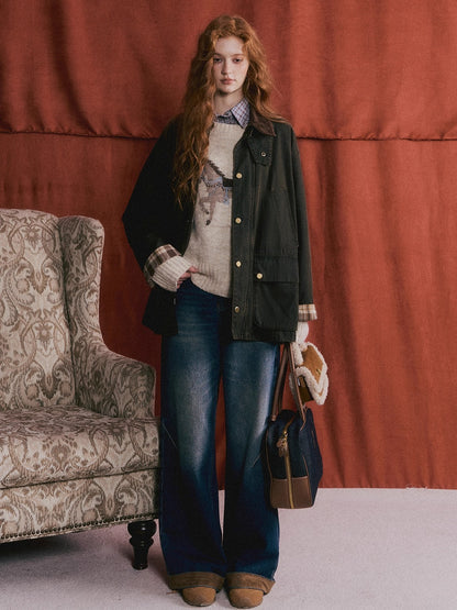 Plaid Corduroy Padded Workwear Jacket