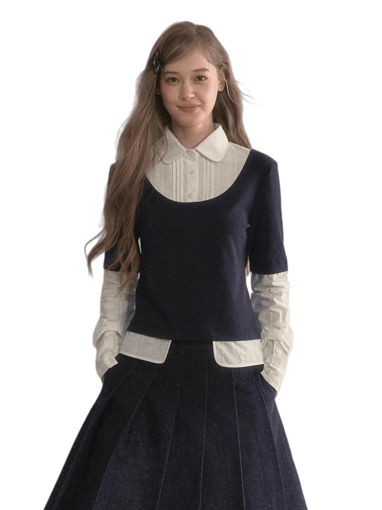 Navy Layered Long-Sleeve Knit Shirt