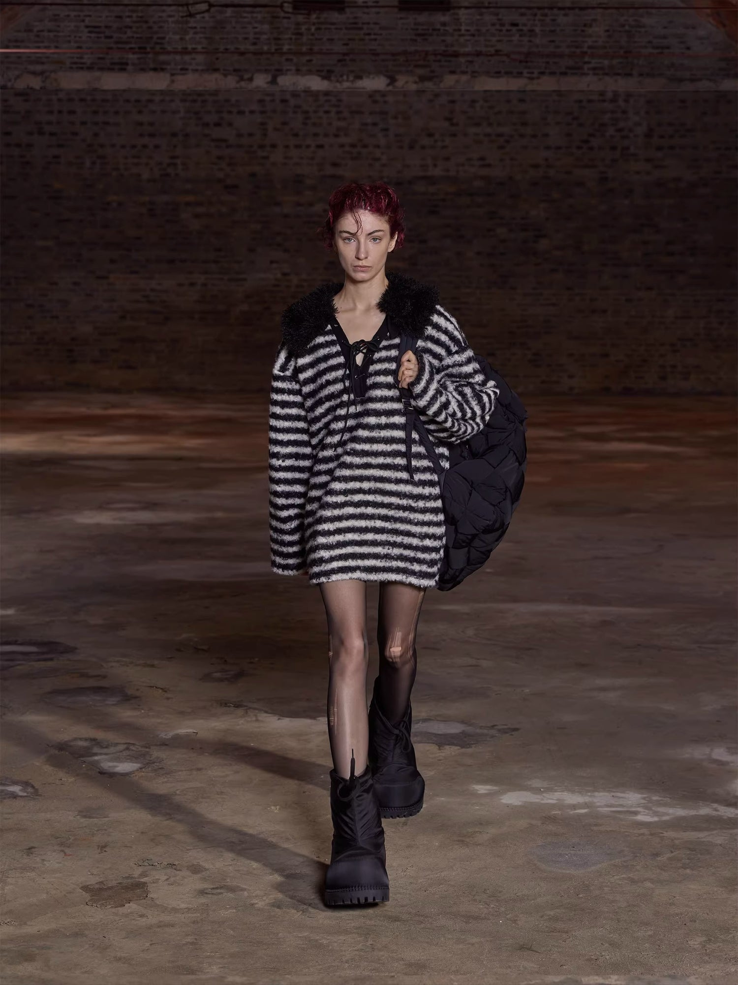 Detachable Collar Striped Knit Sweater