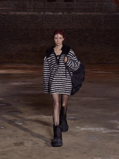 Detachable Collar Striped Knit Sweater