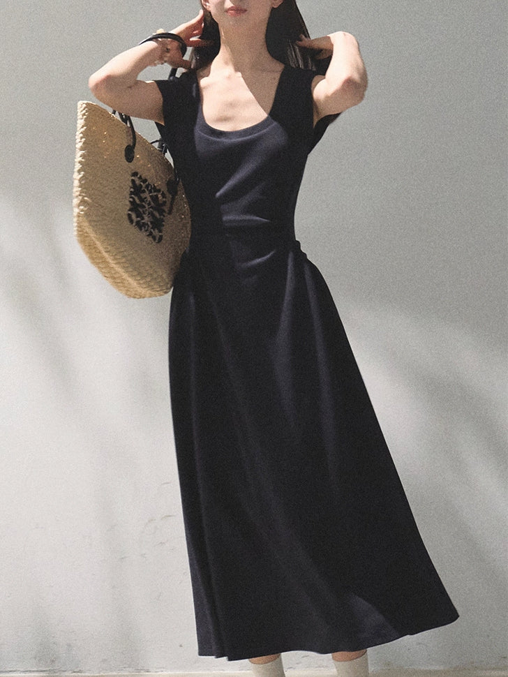 Square Shoulders U-Neck Fitted Dress