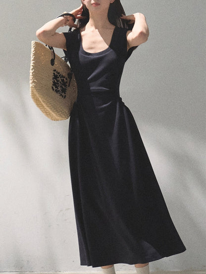 Square Shoulders U-Neck Fitted Dress