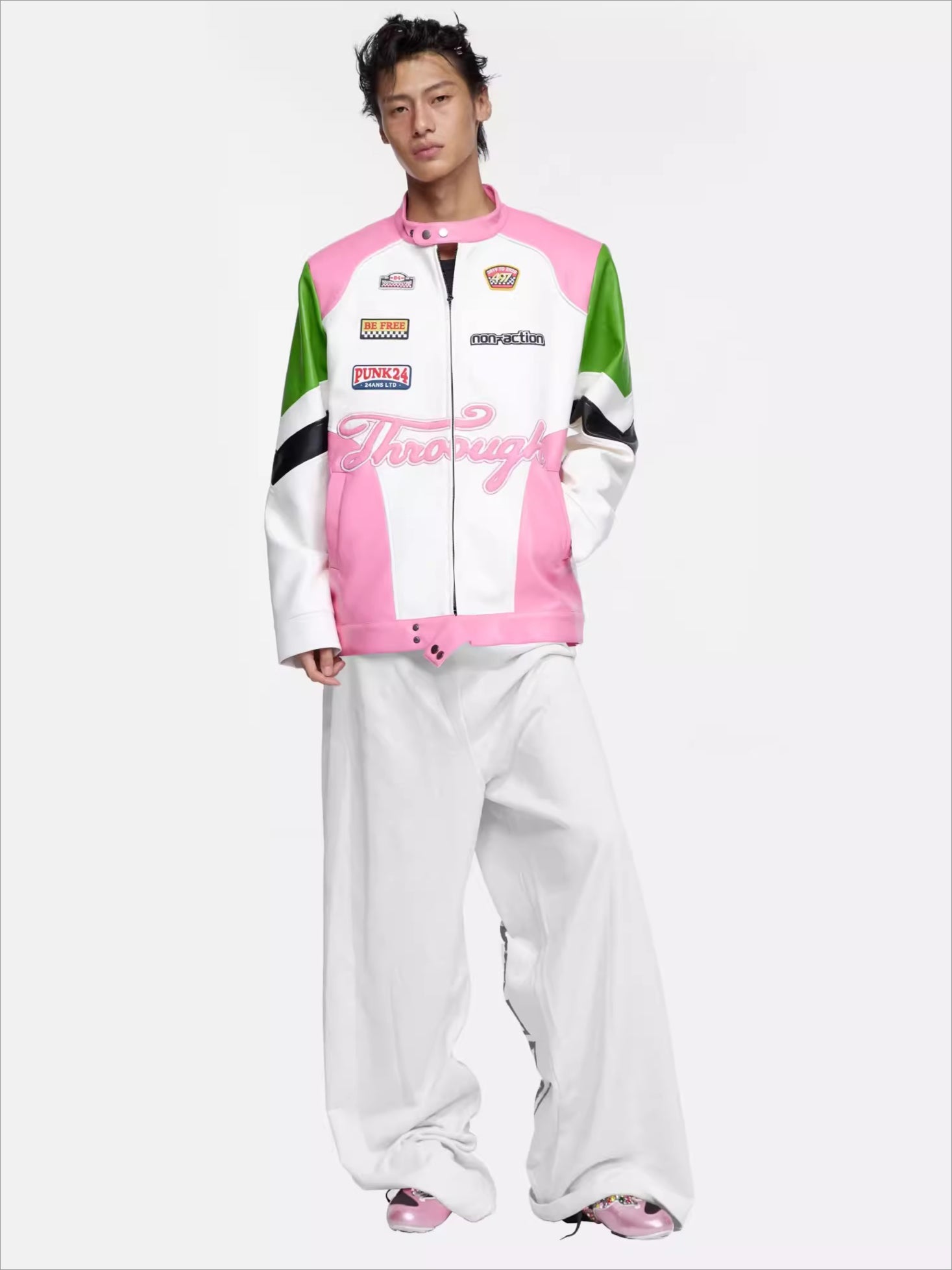 Contrast-Color Faux Leather Jacket