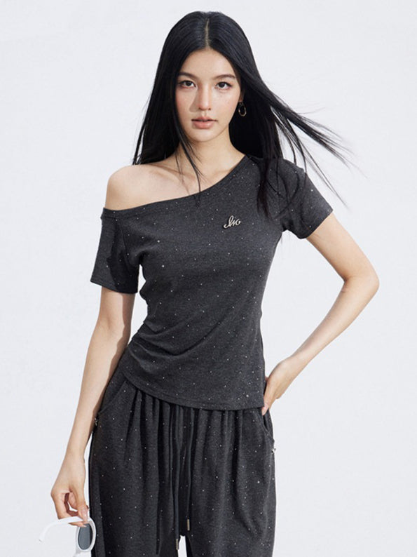 Off-Shoulder Draped Top Wide-Leg Pants Two-Piece Set