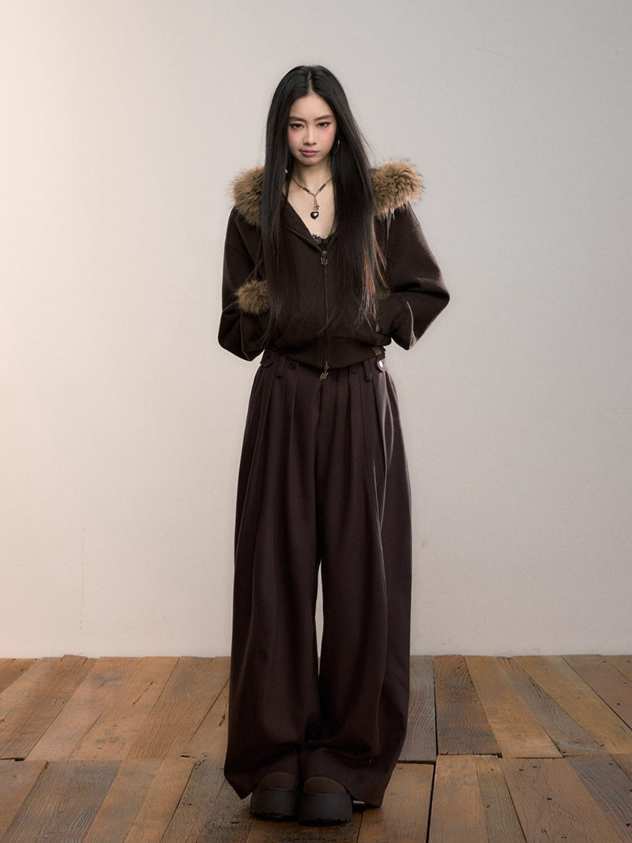 Tailored Pleated Wide-Leg Trousers