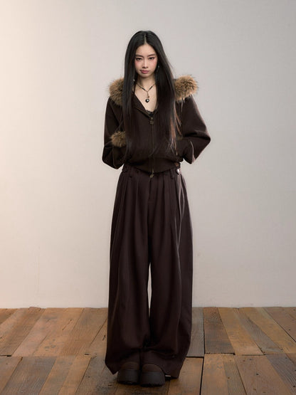 Tailored Pleated Wide-Leg Trousers