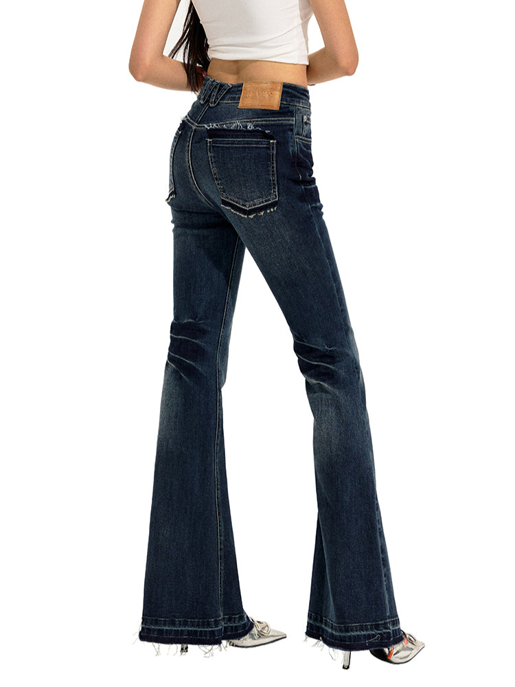 Washed Stretch Slim Flare Jeans