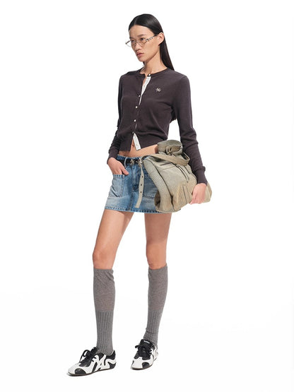 Rosemary Wool Spliced Knit Cardigan - CHINASQUAD