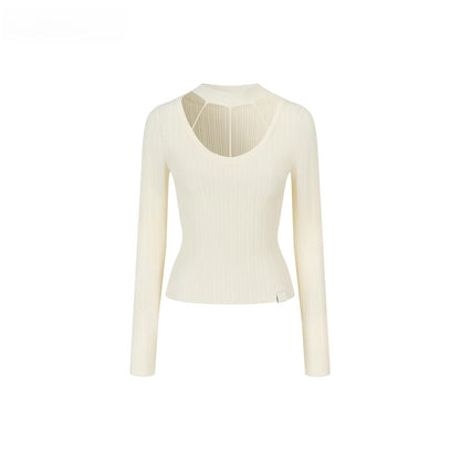 Choker Neck Slim-Fit Ribbed Knit Crewmeck