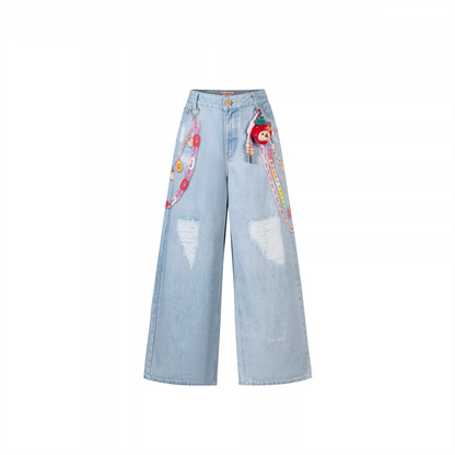 Charm Chain Printed Wide-Leg Jeans
