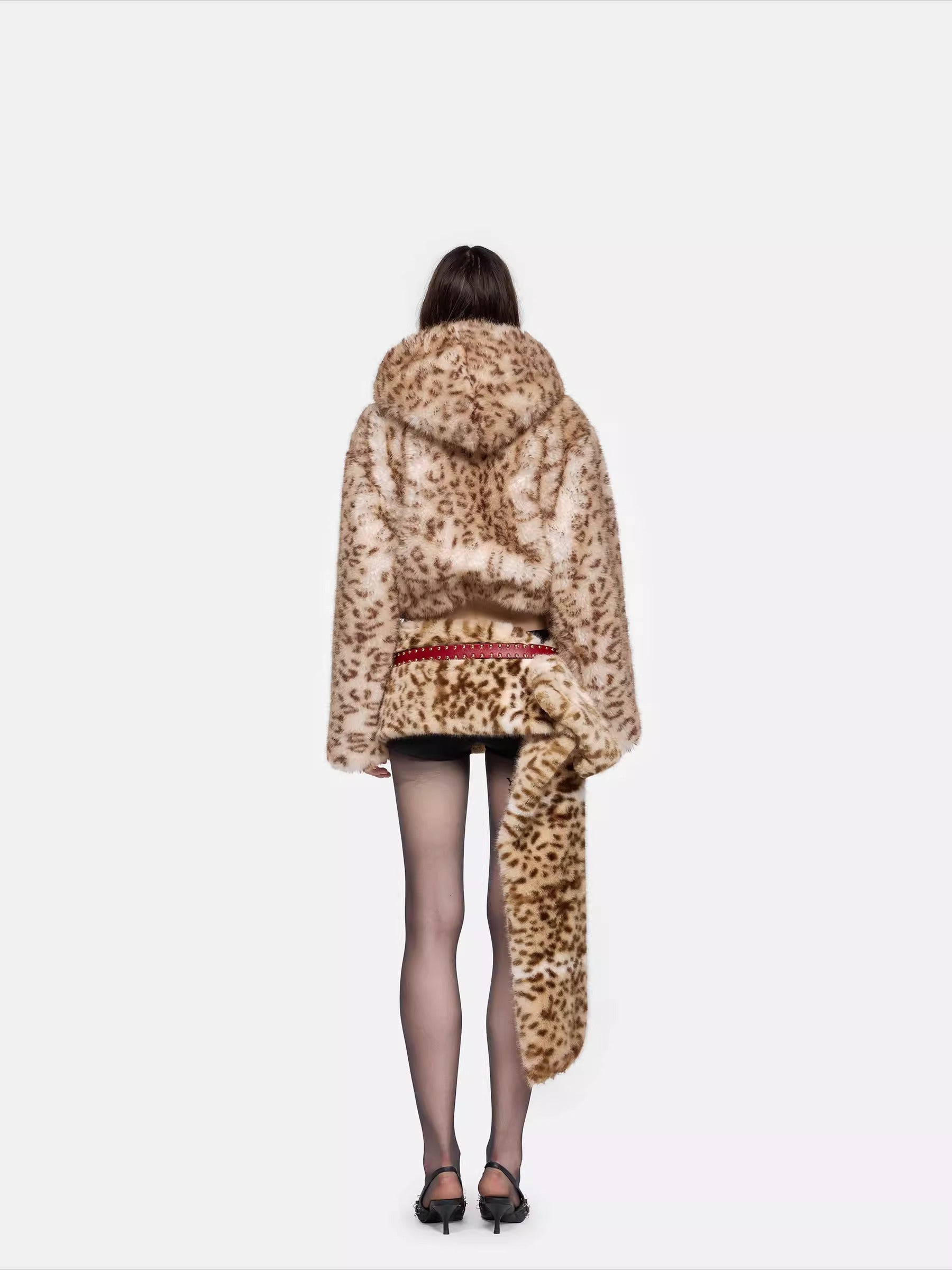 Leopard-Print Hooded Knit Jacket