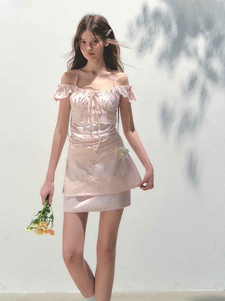 Pink Lace Flutter Sleeves Top - CHINASQUAD