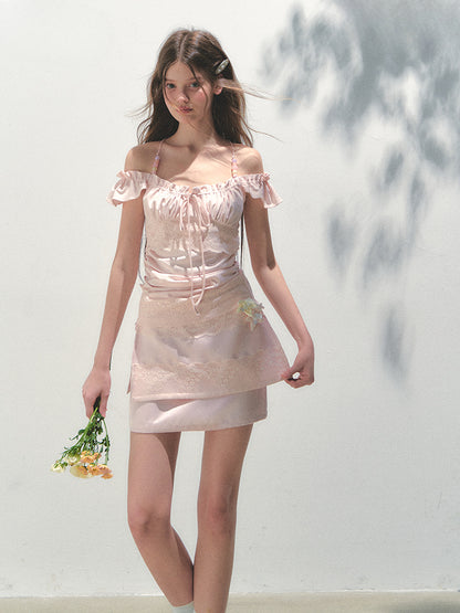 Pink Lace Flutter Sleeves Top - CHINASQUAD