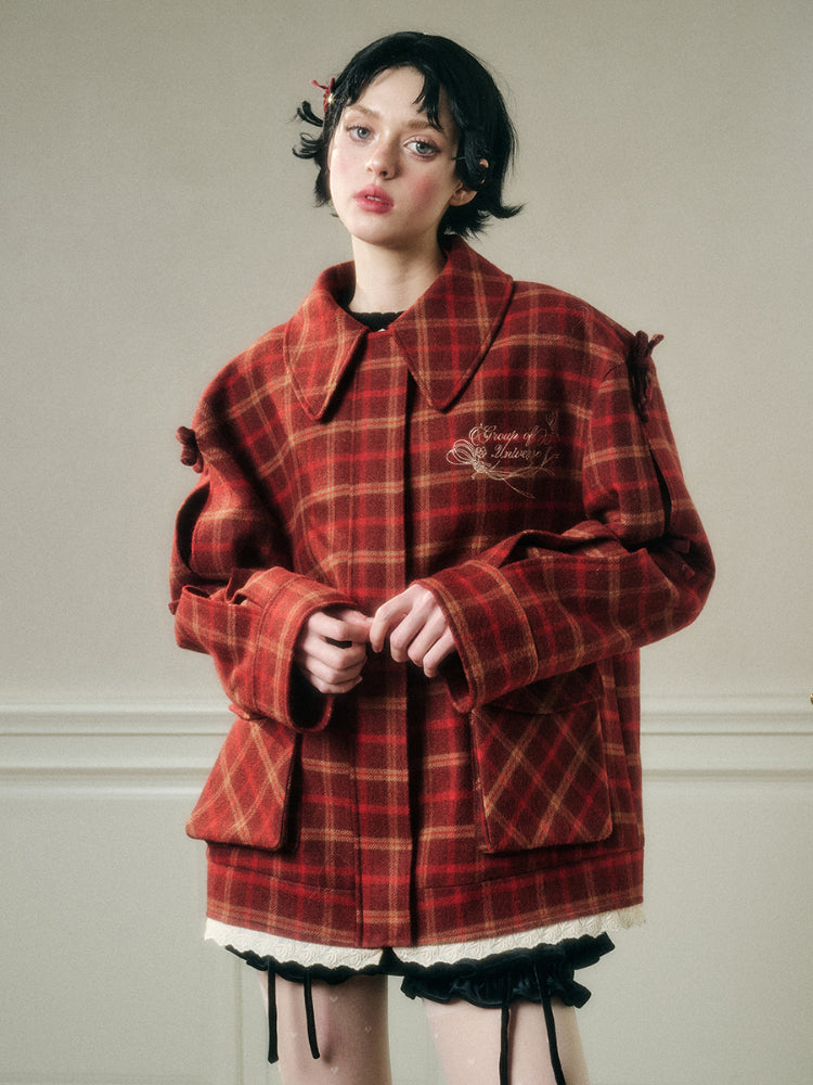 Cherry Bow Plaid Coat