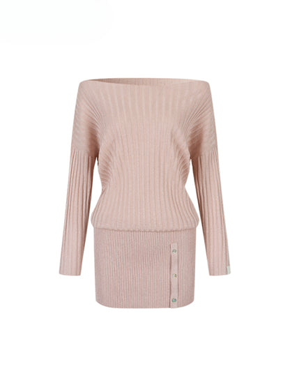 Thin One-shoulder Oblique-shoulder Button Dress - CHINASQUAD