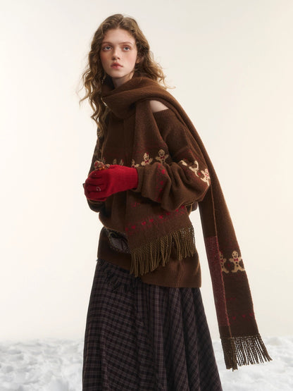 Wool-Blend Christmas Sweater &amp; Scarf Set