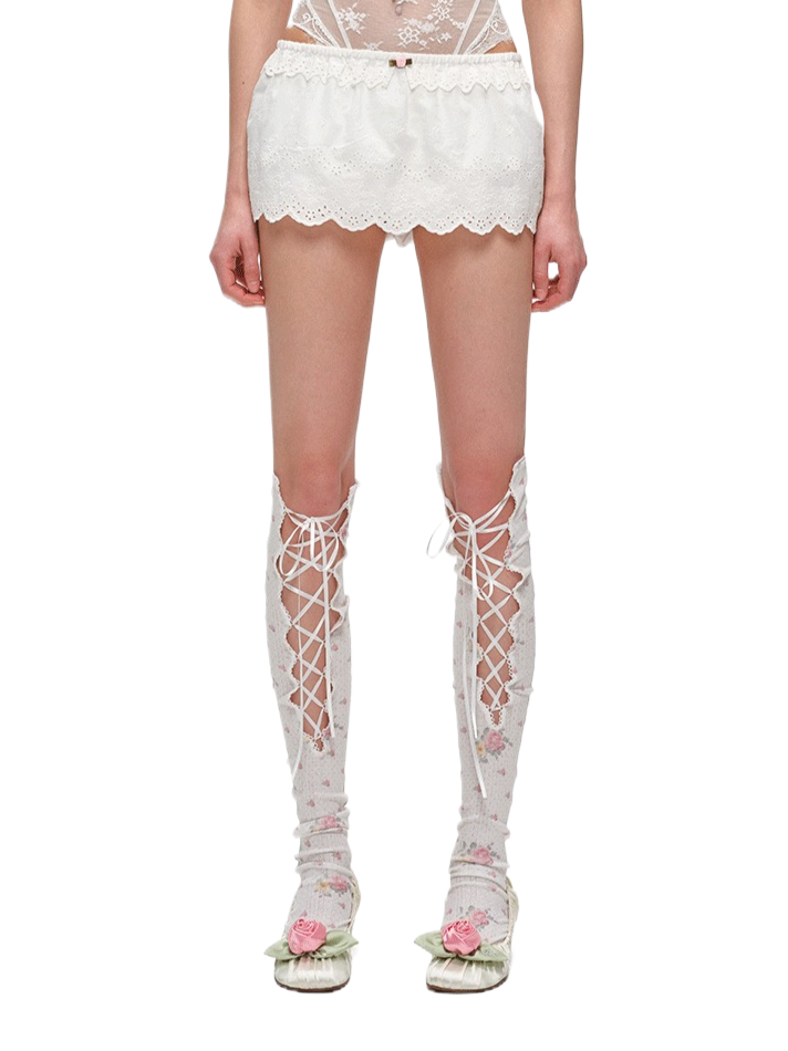 Cotton Eyelet Bubble Shorts &amp; Layered Mini Skirt Set 1Jinn Studio