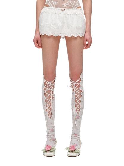 Cotton Eyelet Bubble Shorts &amp; Layered Mini Skirt Set 1Jinn Studio