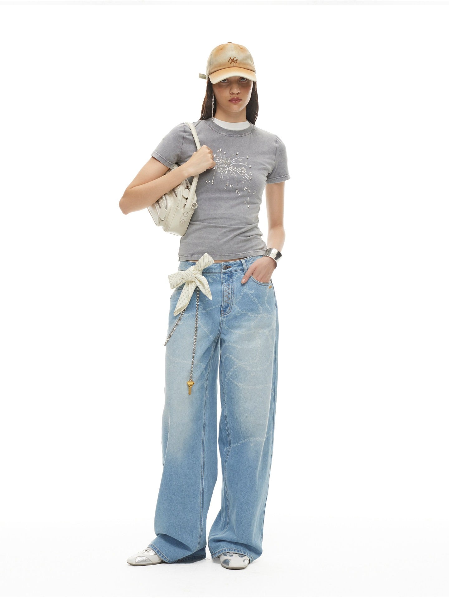 Beverly Washed Wide-Leg Denim Trousers