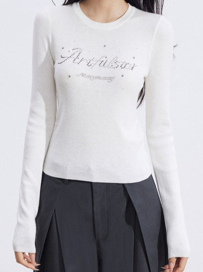Embellished Soft Knit Long Sleeve T-Shirt