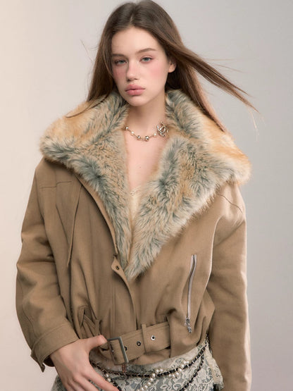 Detachable Gradient Faux Fur Padded Jacket