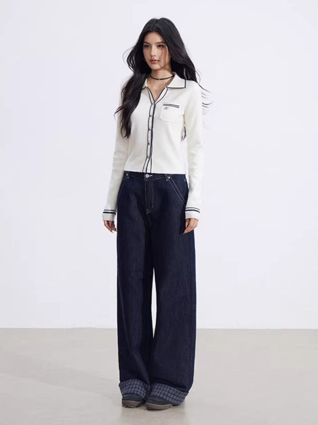 Color-Block Polo Collar Knit Base Layer