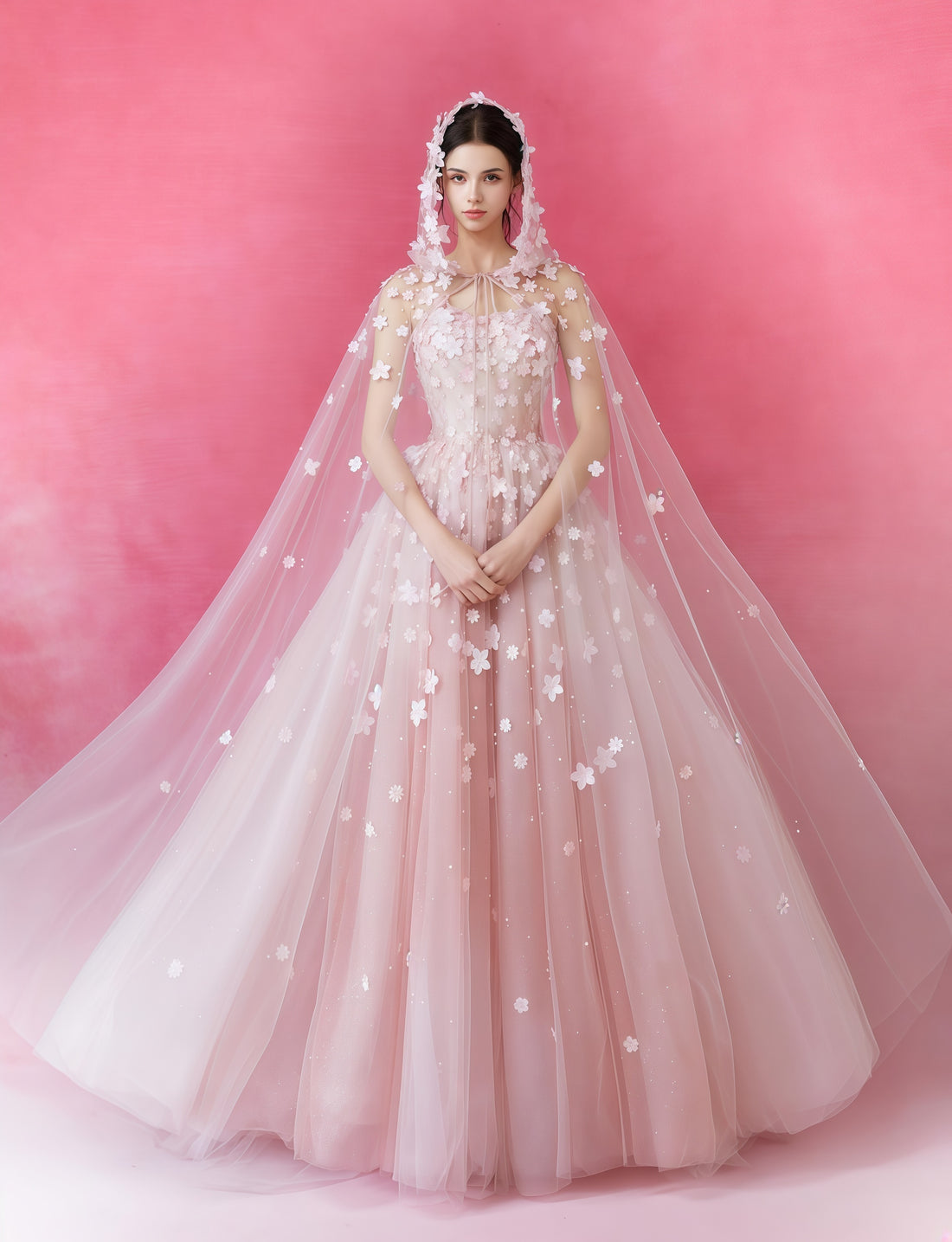 Blossom Veil Embellished Tulle Ball Gown
