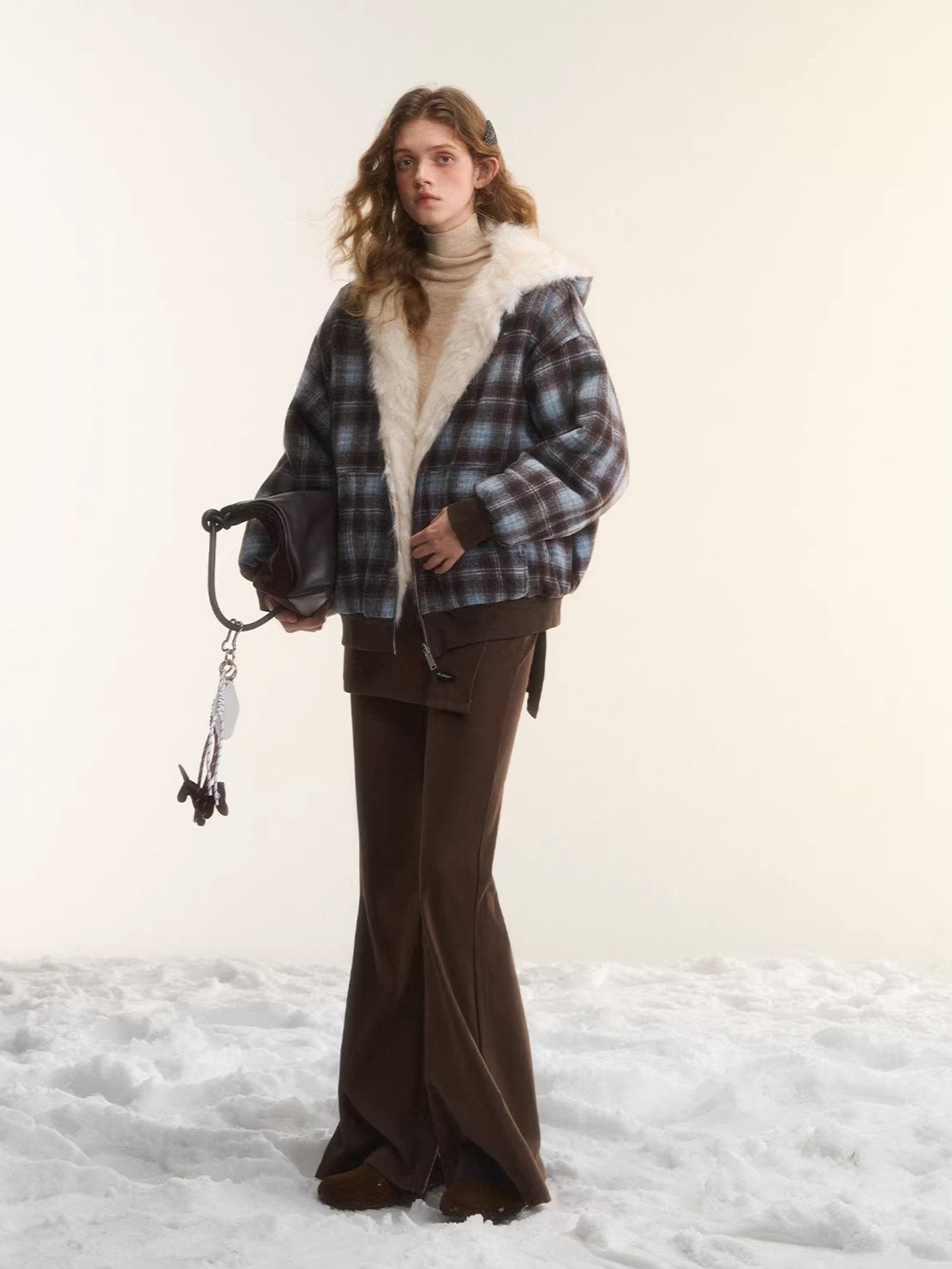 Reversible Plaid Teddy Fur Jacket