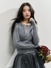 Handmade Rhinestone Collar Rose-Embroidered Knitted Cardigan - CHINASQUAD
