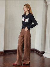 Brown Faux Leather Straight-Leg Pants - CHINASQUAD