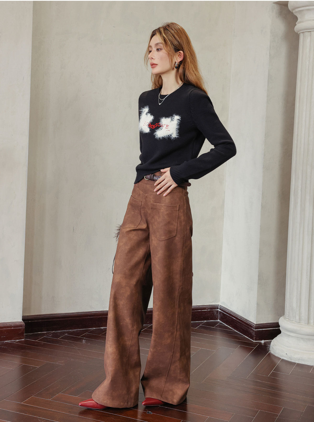 Brown Faux Leather Straight-Leg Pants - CHINASQUAD