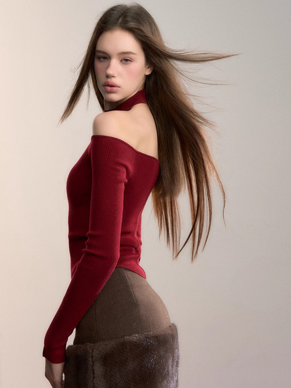 Reversible Cold-Shoulder Knit Turtleneck