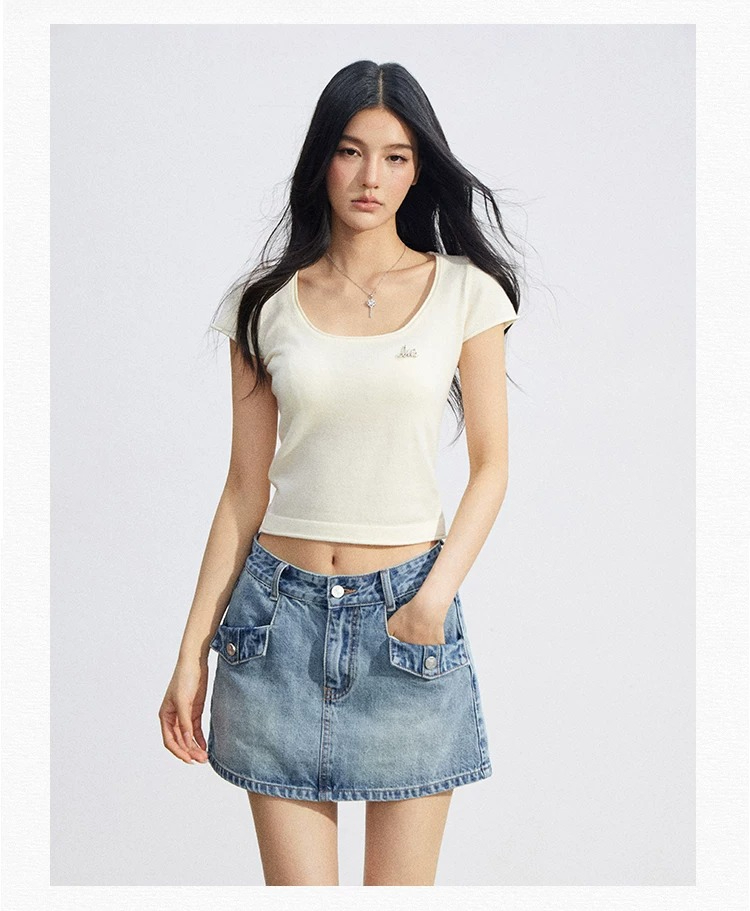 High-Waist Denim Skirt
