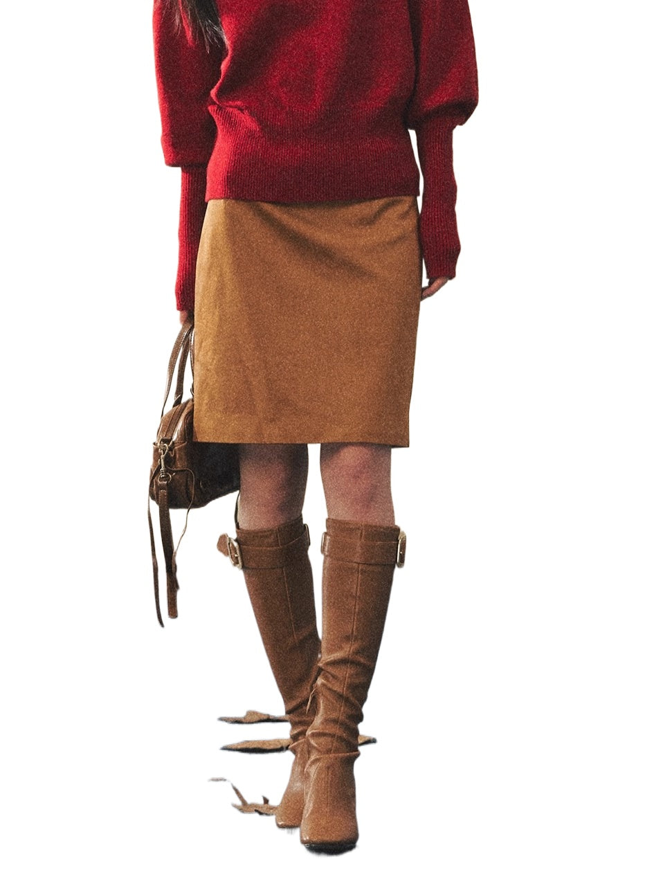 Vintage Faux Suede Midi Skirt