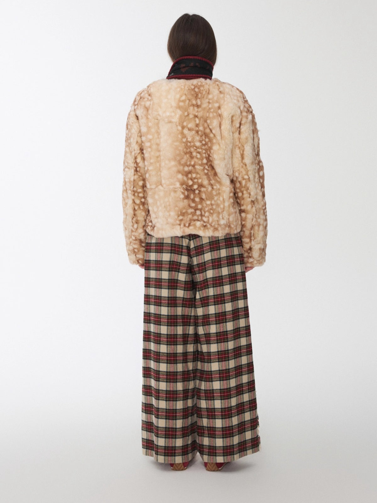 Vintage Red Plaid Brushed Cotton Wide-Leg Pants