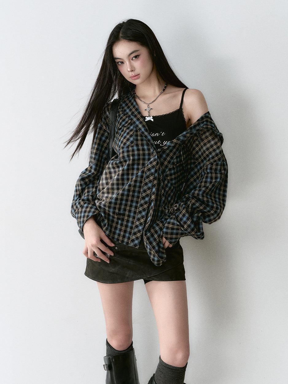 Washed Vintage Plaid Hooded Shirt