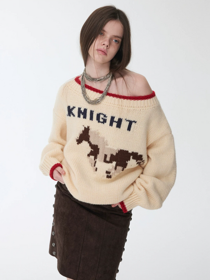 Fair Isle Icelandic Off-Shoulder Chunky Knit Sweater