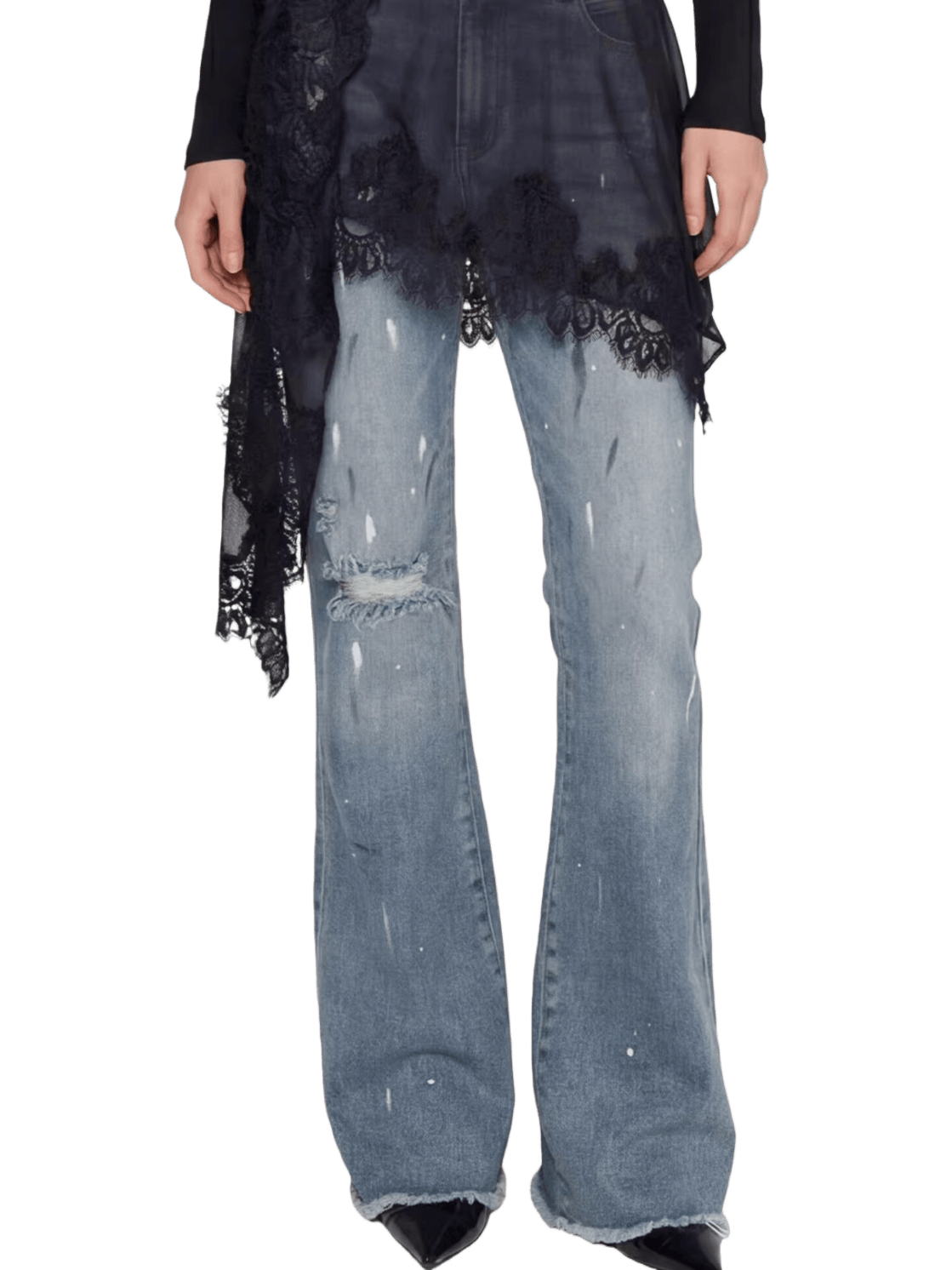 Paint-Splatter Flared Denim Pants