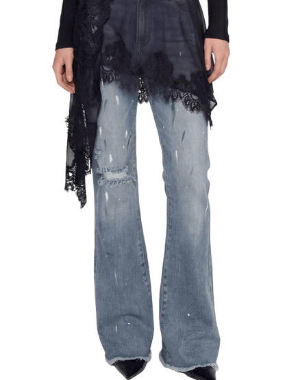 Paint-Splatter Flared Denim Pants