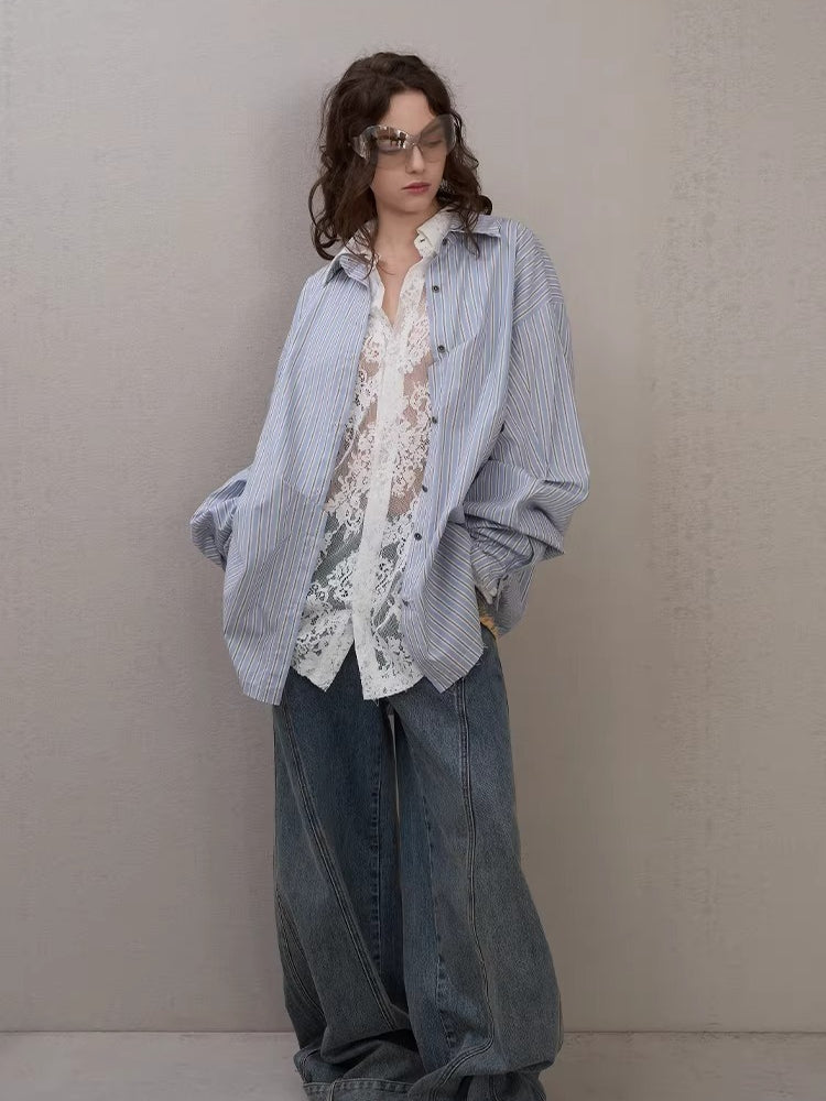 Lace-Detail Oversized Silhouette Shirt