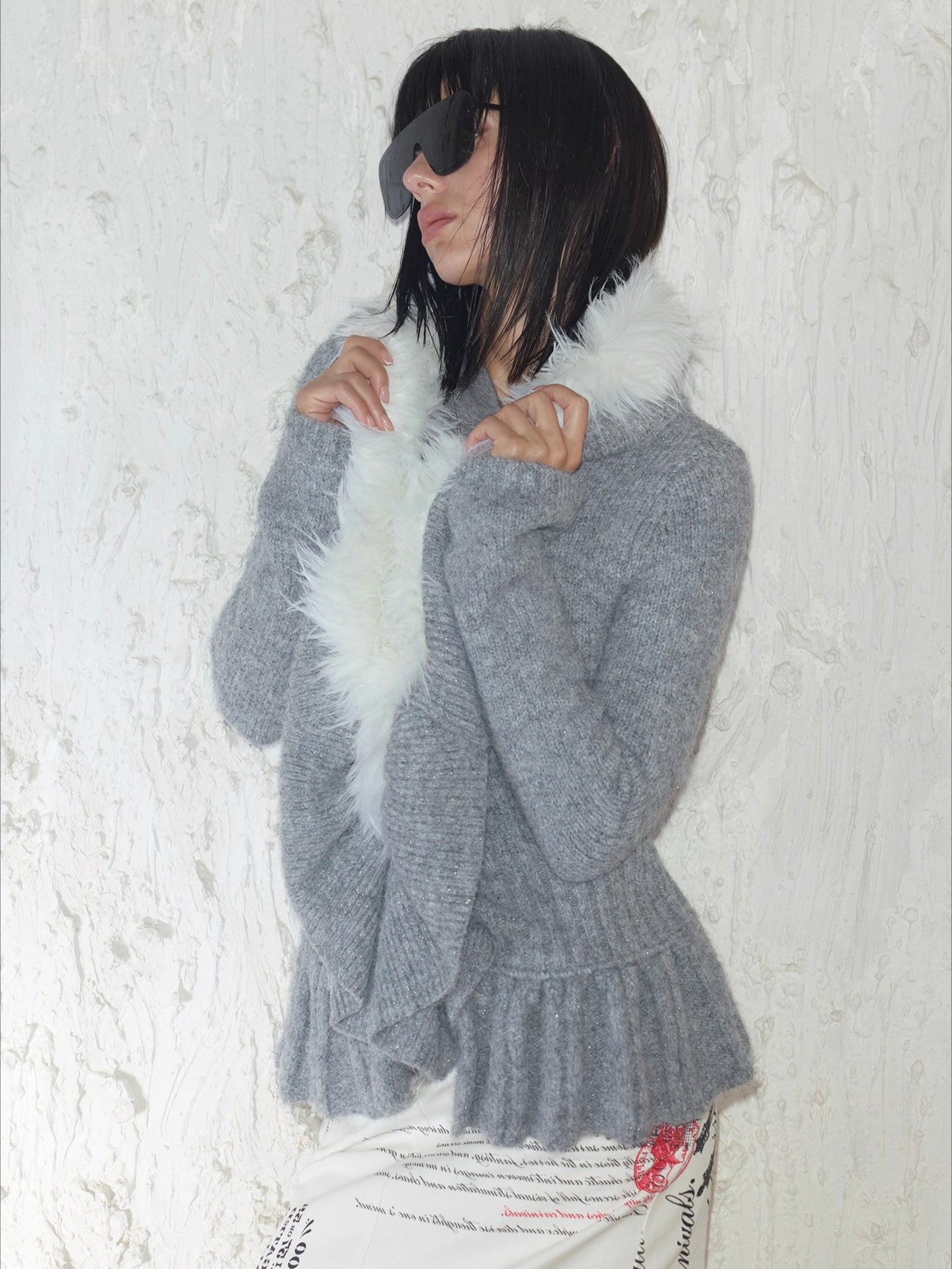 Oversized Wool-Collar Knit Cardigan Coat