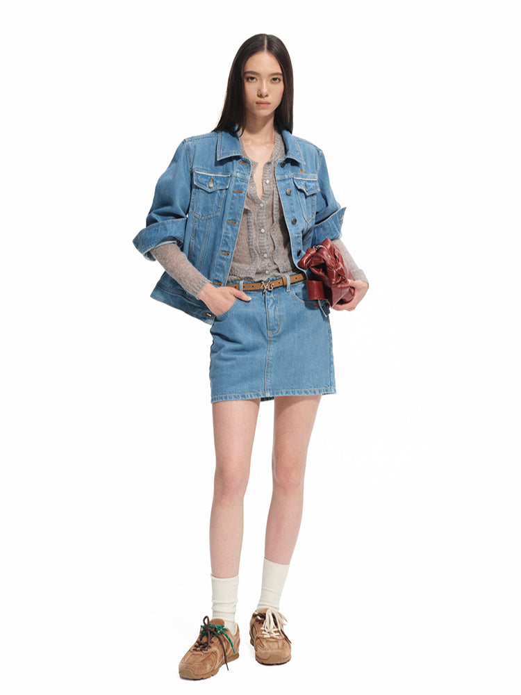 Modern Denim Regular-shoulder Structured Cropped Jacket - CHINASQUAD