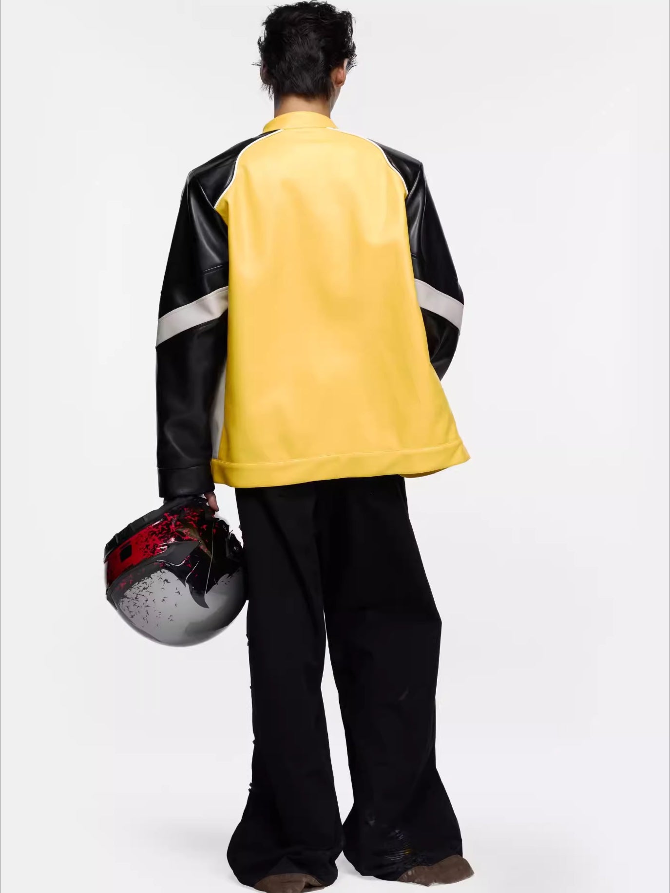 Contrast-Color Faux Leather Jacket