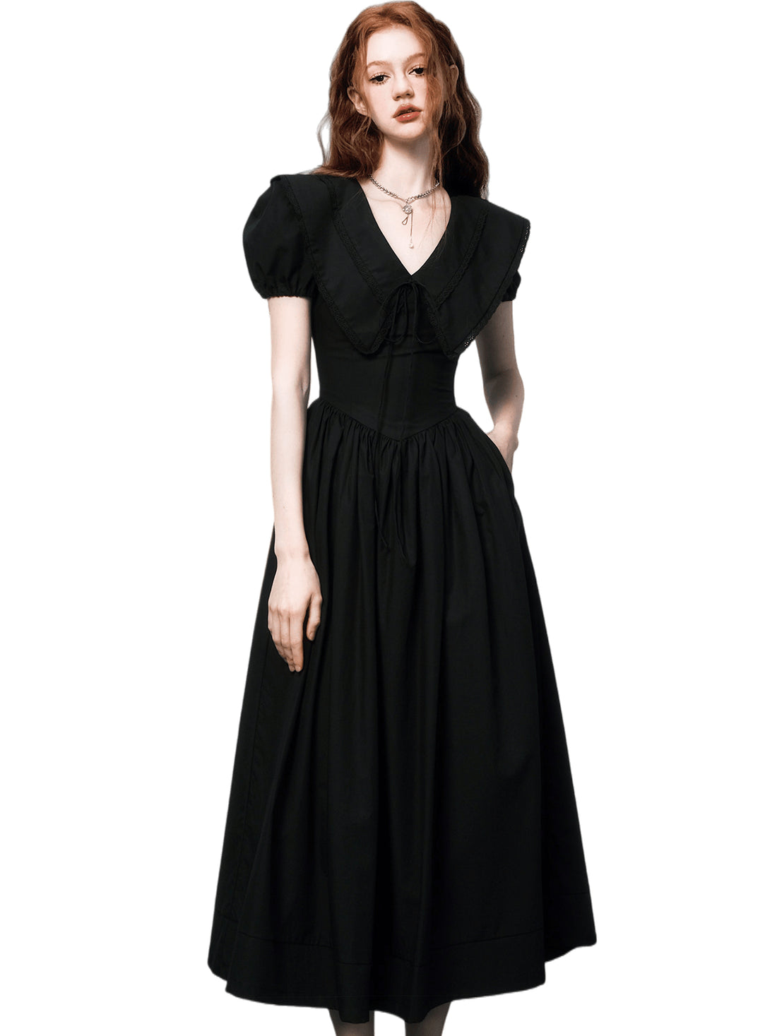 Puff-Sleeve Waist-Defined Maxi Dress