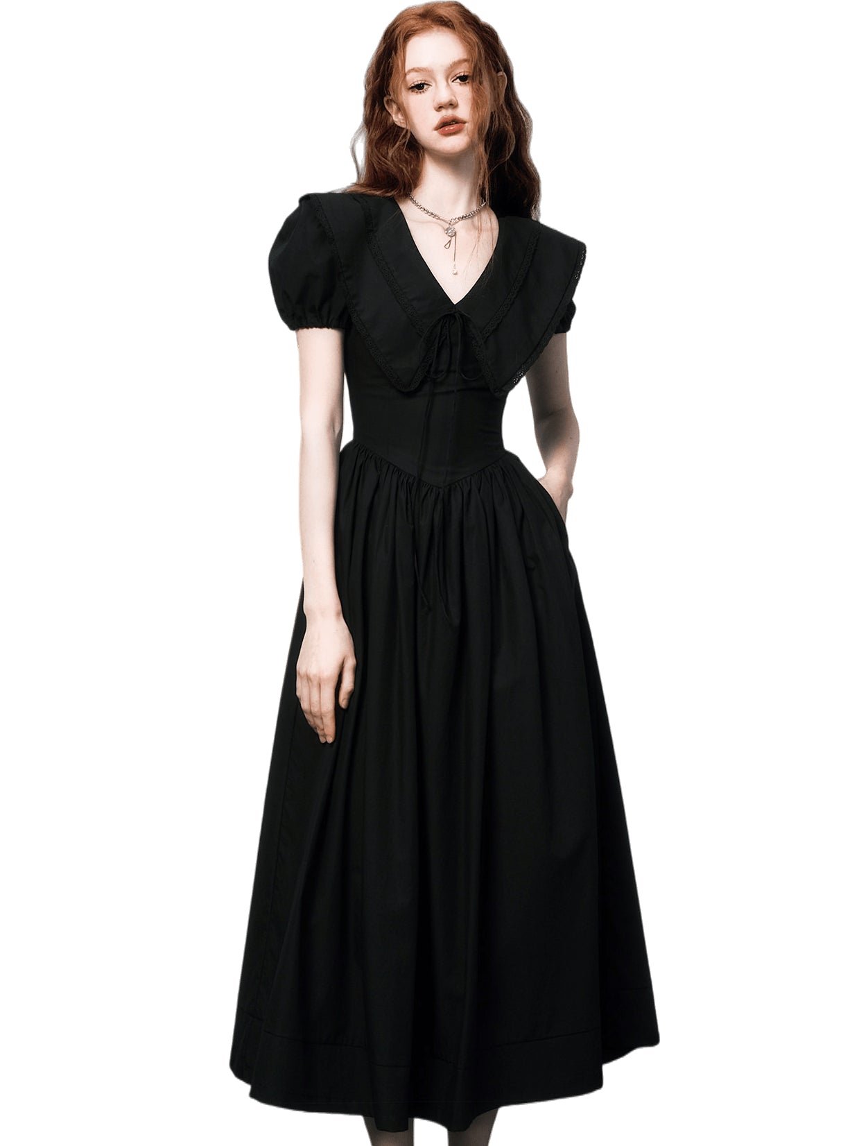 Puff-Sleeve Waist-Defined Maxi Dress