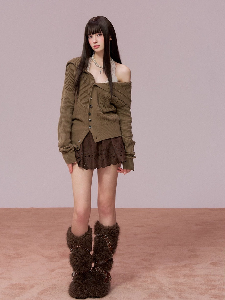 Suede-Touch Embroidered Mini Skirt