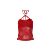 Rose Knitted Hollow Out Spaghetti Strap Tank Top - CHINASQUAD