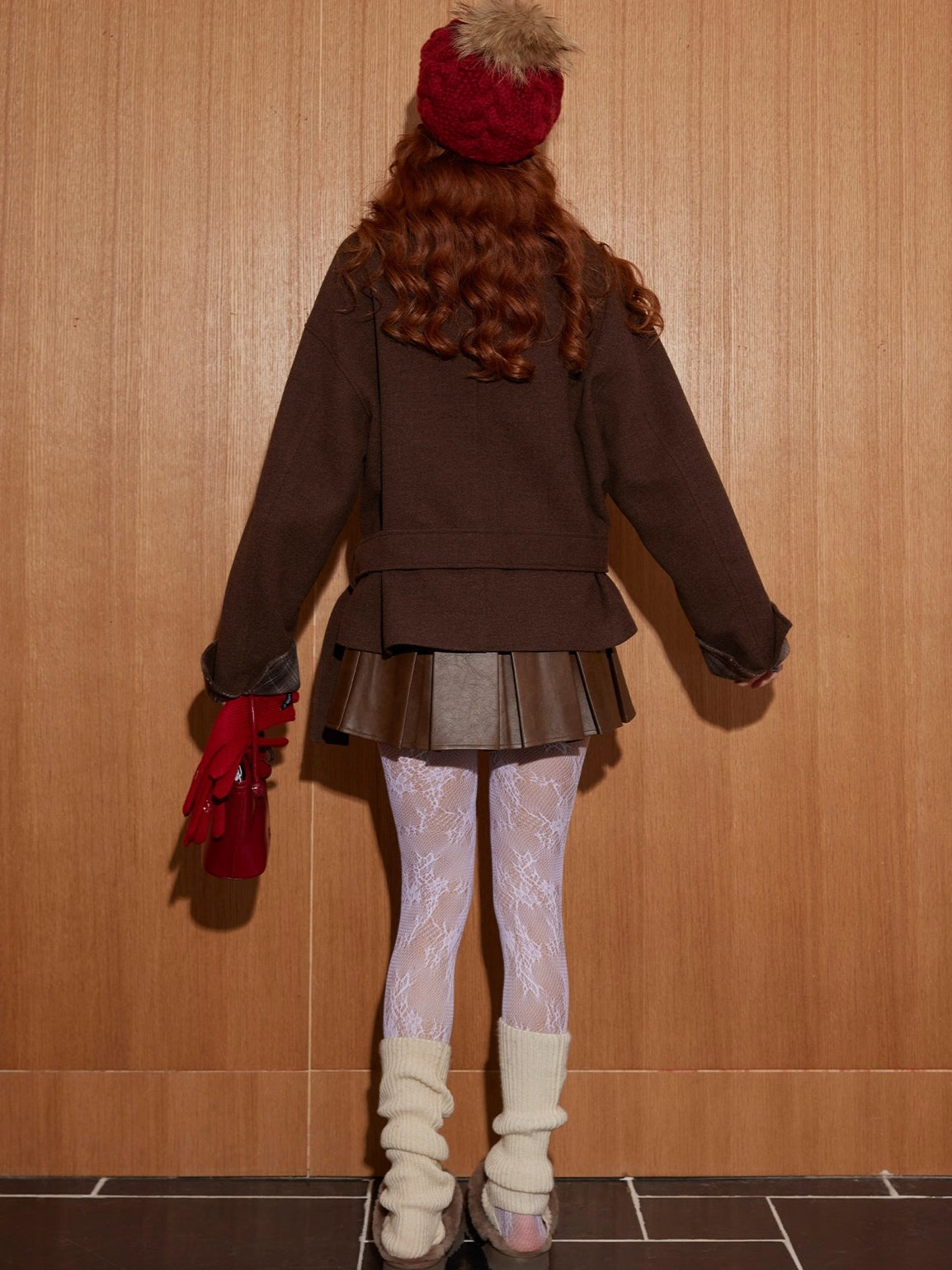 Plaid Panel Belted Wool-Blend Jacket