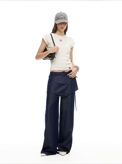 Layered Lyocell Denim Wide-Leg Trousers