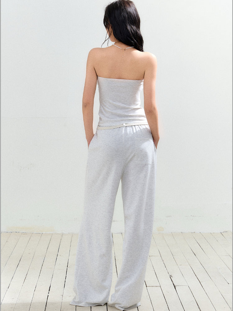 Contrast Waist Drawcord Wide-Leg Sweatpants